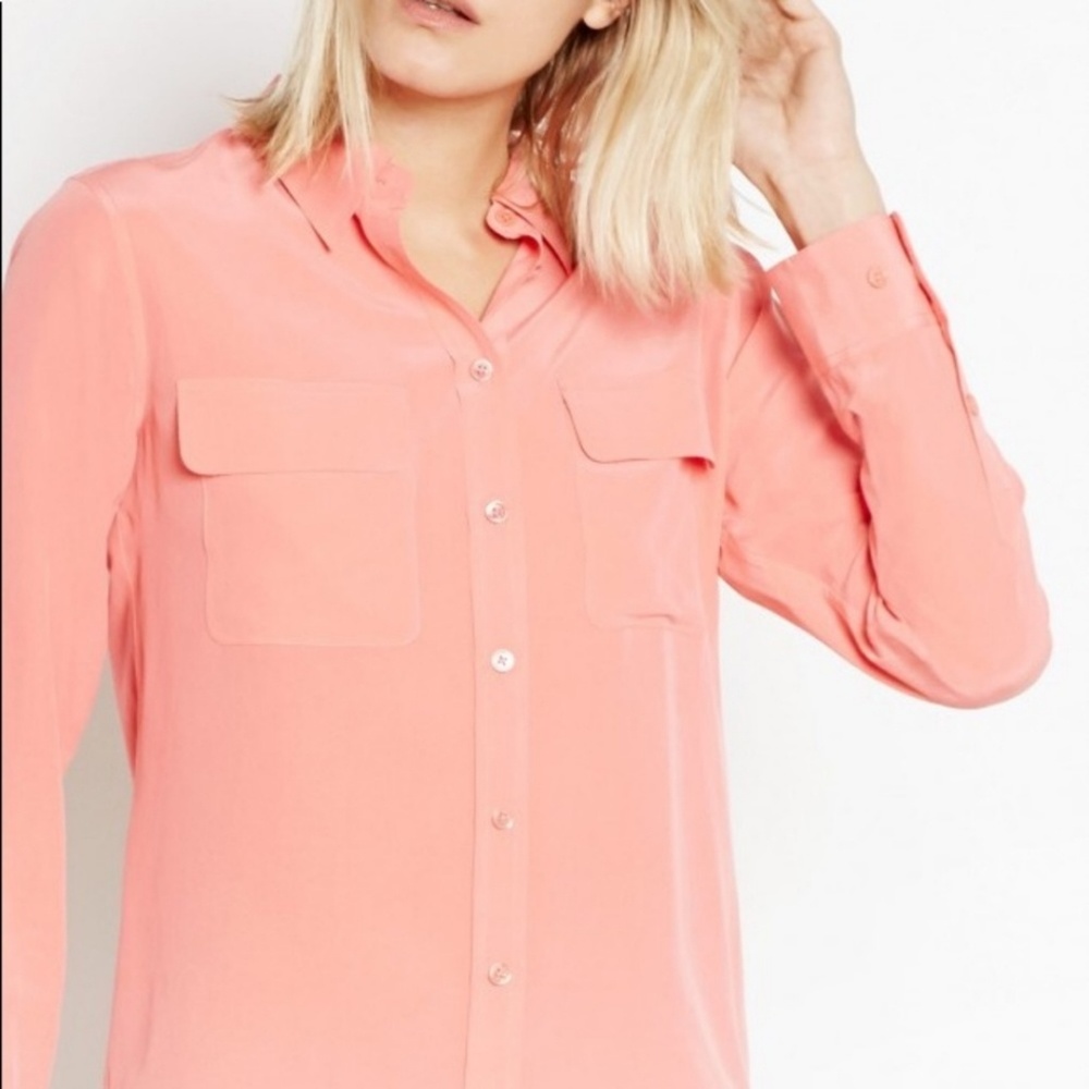 Equipment Signature Silk Long Sleeved Blouse Peach M